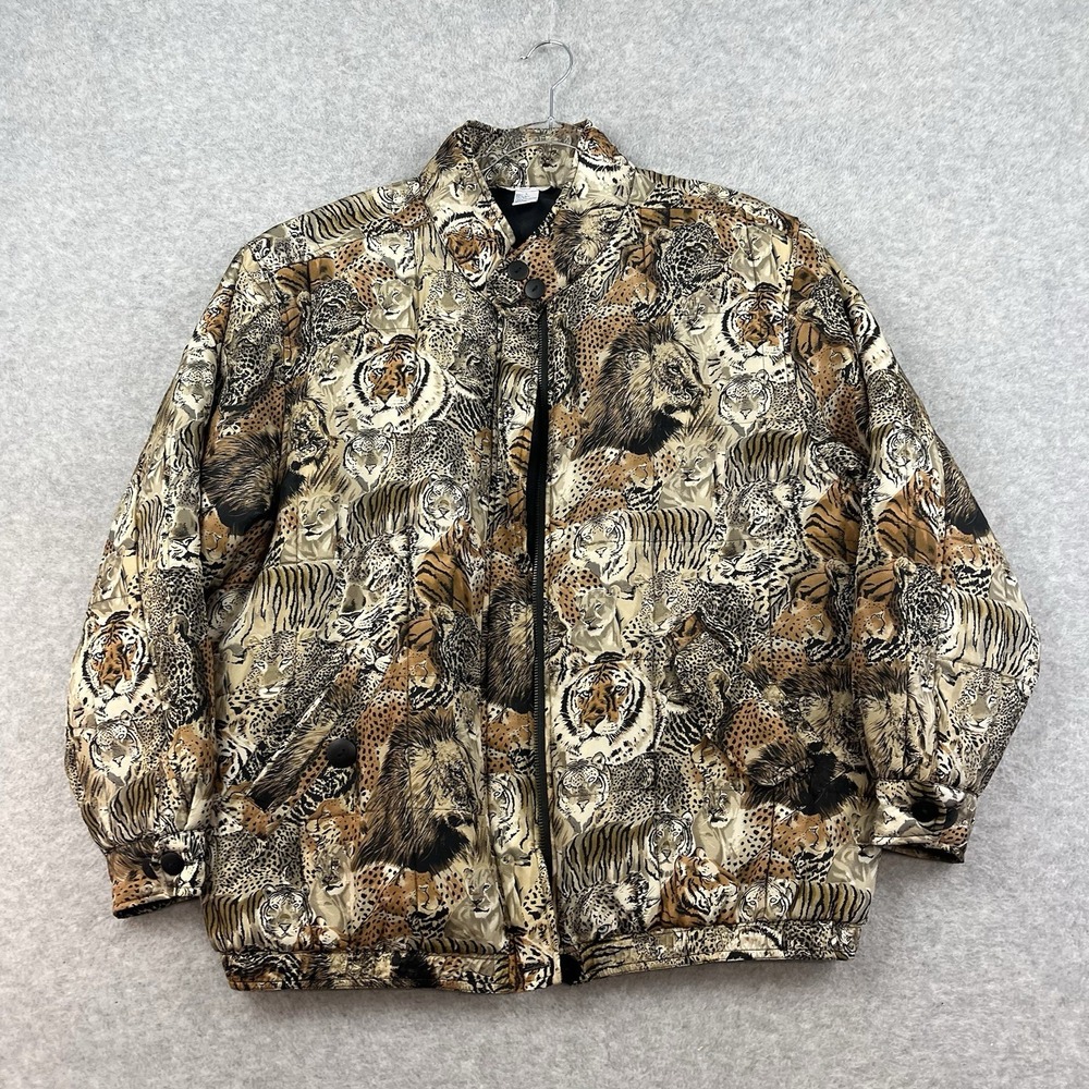 100% Silk Anna And Frank Multicolor Animal Tiger / Lion Print Bomber Jacket
